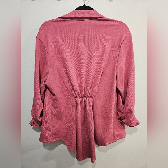 Hybrid Company Pink Draped Open Front Blazer Lightweight Ruched Sleeve Jacket - Picture 3 of 3